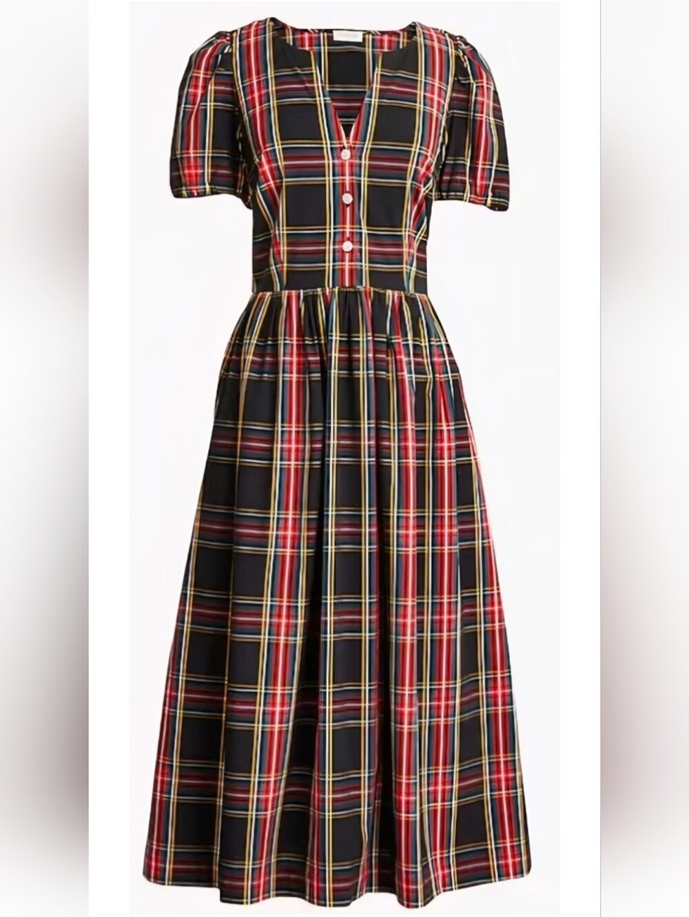 J. Crew Stewart Tartan Black Plaid Women Midi Dress Sz 2 Jeweled Preppy Modest